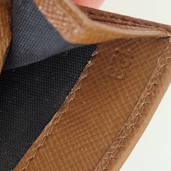 PRADA Leather Logo Wallet Small Bifold Brown Saffiano Compact Card Bill Coin - Picture 9 of 16